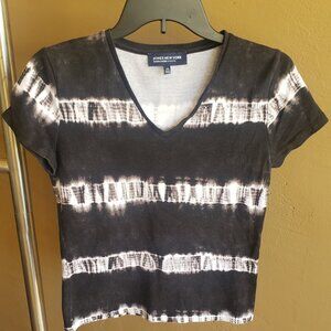 Black & White Stripe Tie Dye Tee Shirt Top Blouse - Jones New York -Petite Small